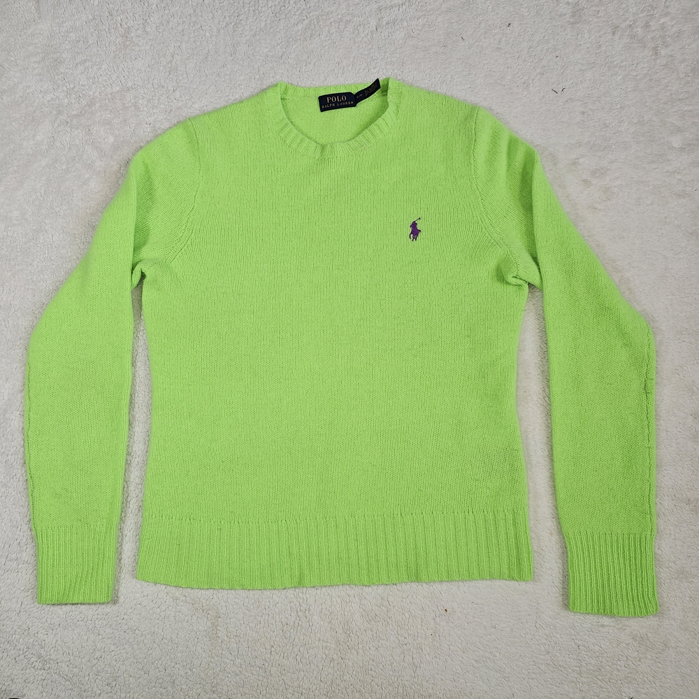 Polo Ralph Lauren Womens SMALL Sweater Bright NEON Green Wool Cashmere.